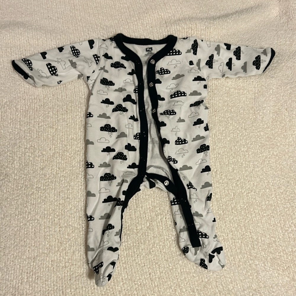 Button Up Long Sleeve Black and White Cloud Onesie